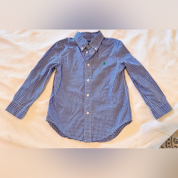 RALPH LAUREN Kids Boys Blue & White Gingham Plaid Button Down Polo Shirt - Picture 3 of 8